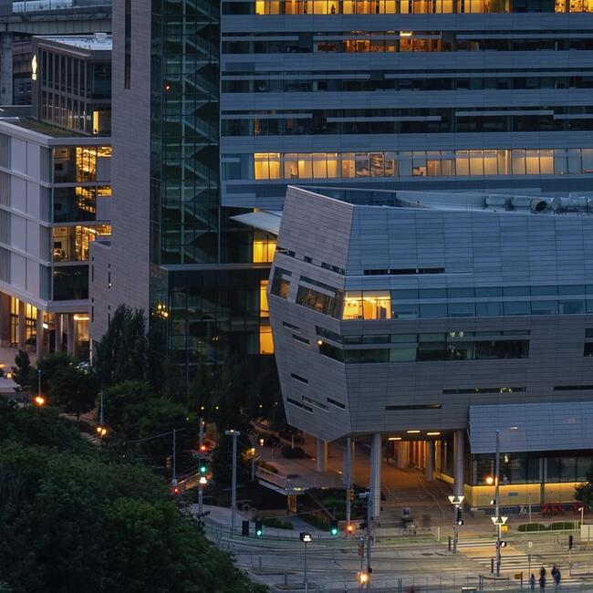 panoramic image of the south waterfront rlsb at night