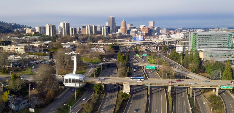 Portland skyline with tram